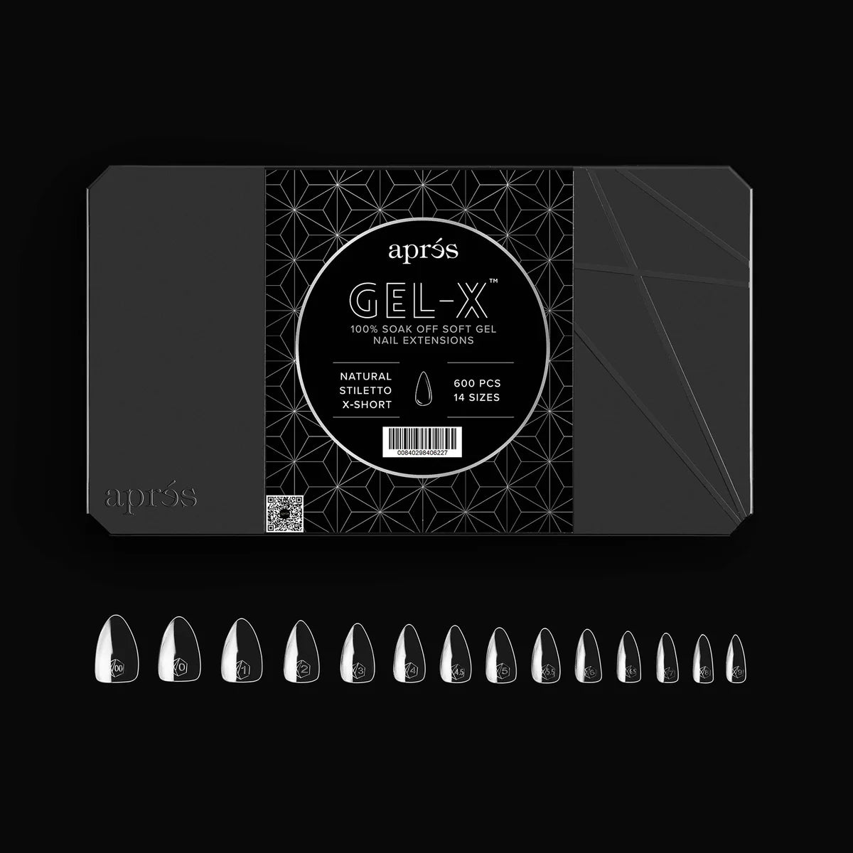 APRES GEL-X NATURAL STILLETO EXTRA SHORT TIP - 600 PCS/ 14 SIZES