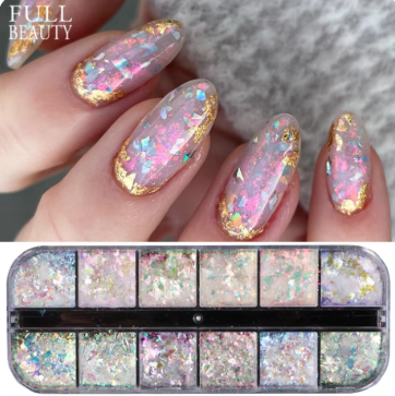 12 Grid Aurora Glitter Crystal Fire Flakes Holographic