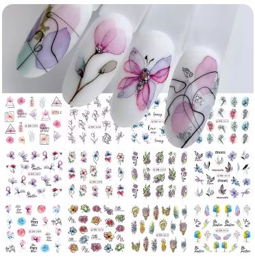 Nail Art Sticker Set Summer Water Decal Nail Art Ink Flower Leaves